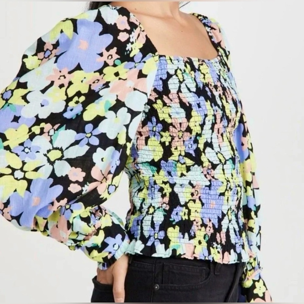 Free People Ariana Square Neck Smocked Top in Retro Floral Sz XS - Picture 6 of 12